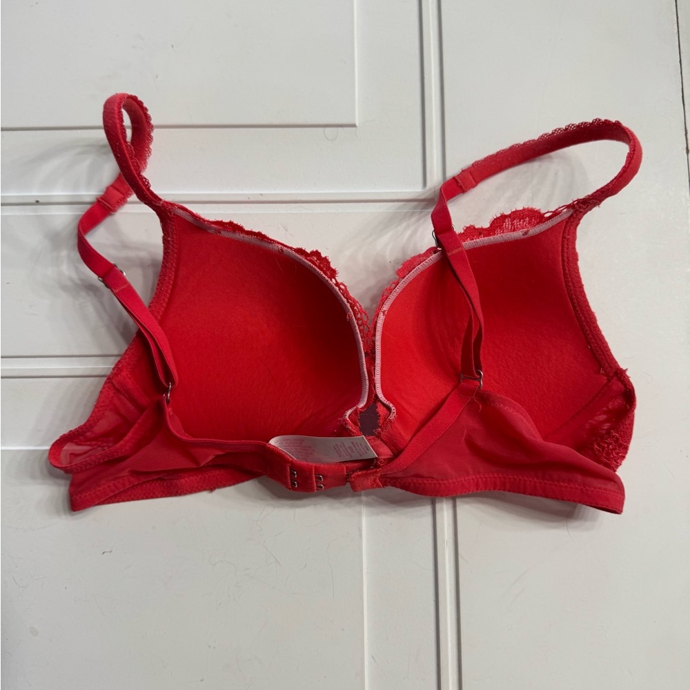 Victorias Secret Body by Victoria Push Up Pink Red Jeweled Floral Lace Bra 34B - Picture 4 of 5